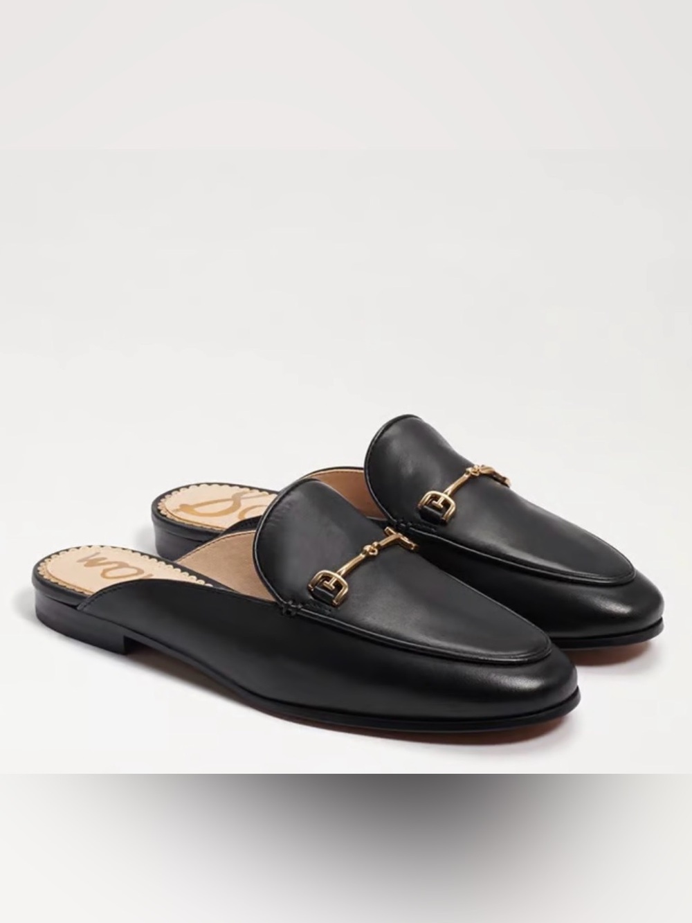 Sam Edelman Black Leather Gold-Bit Backless Mules